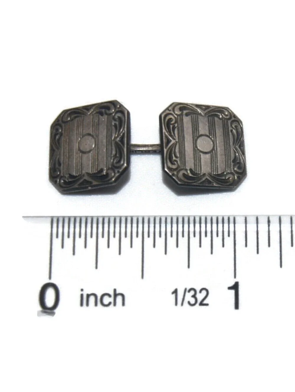 Antique Sterling Silver Double Sided Octagonal Cuff Links. Marked Sterling.